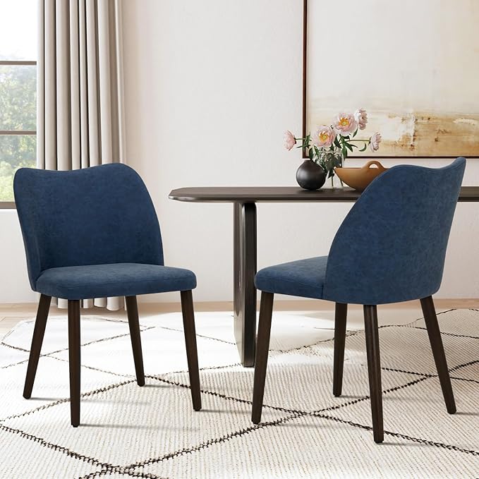 COLAMY Upholstered Dining Chairs Set of 2, Modern PU Leather Dining Room Kitc...