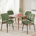 Dining Chairs Set of 4, Mid Century Modern Dining Room Chair, Upholstered Faux Leather Kitchen Chairs with Thick Cushion and Walnut Bentwood Back for Kitchen Dining Room, Green