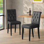 Upholstered Dining Chairs Set of 4, Button Tufted Parsons Dining Chair with Solid Wood Legs, Modern PU Leather Side Chair for Dining Room/Kitchen/Restaurant/Hotel- Black