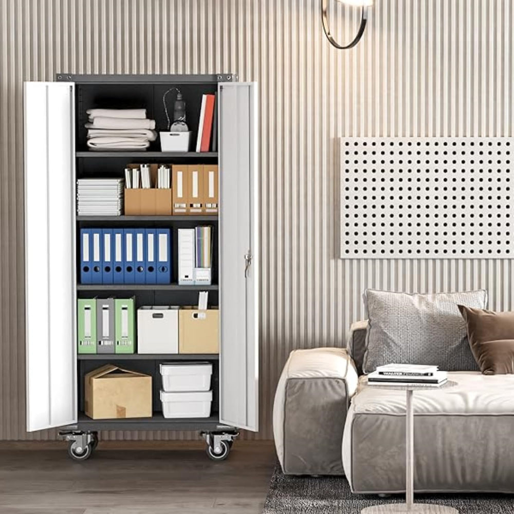 Rolling Garage Storage Cabinet with Locking Door and Shelves, 71''H L...