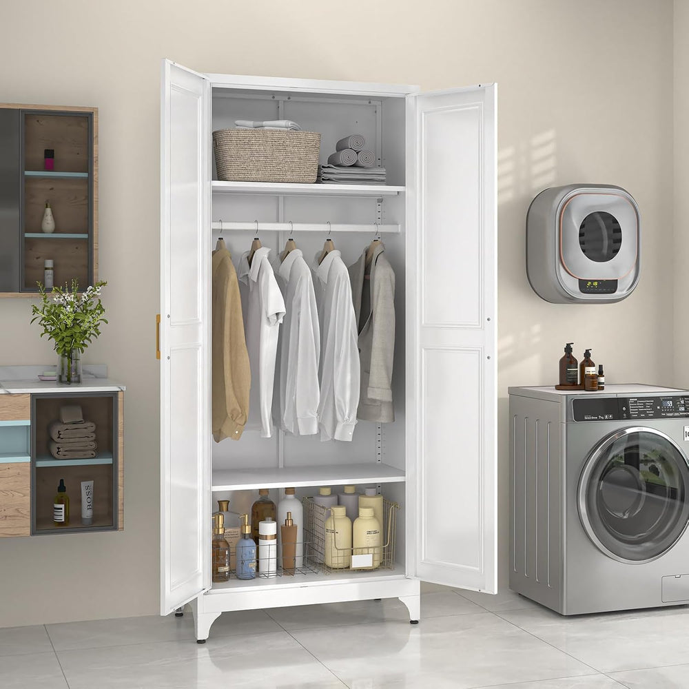 SteeLoong Metal Wardrobe Cabinet with Hanging Rod, 71" Tall Armoire Ward...