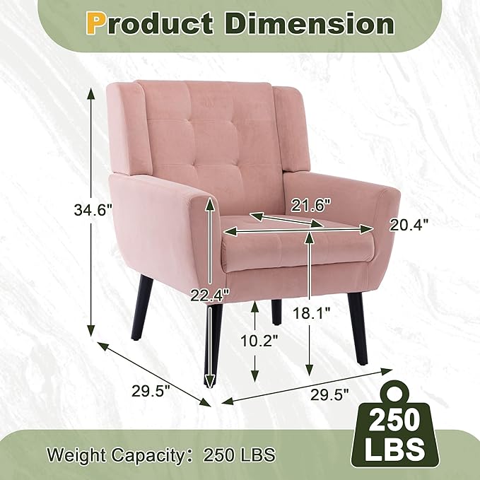 NicBex Modern Accent Chair for Living Room Upholstered Foam Filled Living Room Chairs with Metal Legs Velvet Cozy Lounge Armchair for Living Room Bedroom,Pink