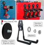 MUTUACTOR Large Garage Hooks,2PCS Storage Magnetic Hooks Heavy Duty,Anti-Slide Garage Hanger Magnetic Mounting,Garage Organization for Power Drill,Garden Tools,Hose,Tool Chest,Steel Pegboard,Workshop