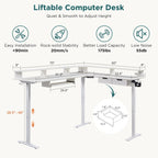 RedLemon 75X60 Inches L Shaped Electric Standing Desk, Height Adjustable Corner Gaming Desk with Drawers, Keyboard Tray, Power Outlets & LED Lights, Computer Desk with Monitor Shelf, Antique White