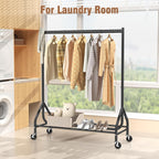 EAGMAK Heavy Duty Clothes Rack Load 420 LBS, 47.2" Long Rolling Garment Rack with Lockable Wheels, Standing Metal Clothing Hanger, Portable Wardrobe Sturdy Coat Organizer for Hanging Clothes (Black)