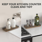 Bathroom Tray for Counter Top Organizer – Acacia Wood Vanity Tray with Metal Frame for Dresser, Kitchen, Nightstand – Black & Acacia Decorative Storage