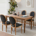 PU Leather Upholstered Dining Chairs Set of 4 French Country Round Back Kitchen Side Chairs with Nailhead Trim and Wood Legs for Dining Room, Kitchen, Restaurant(Black)