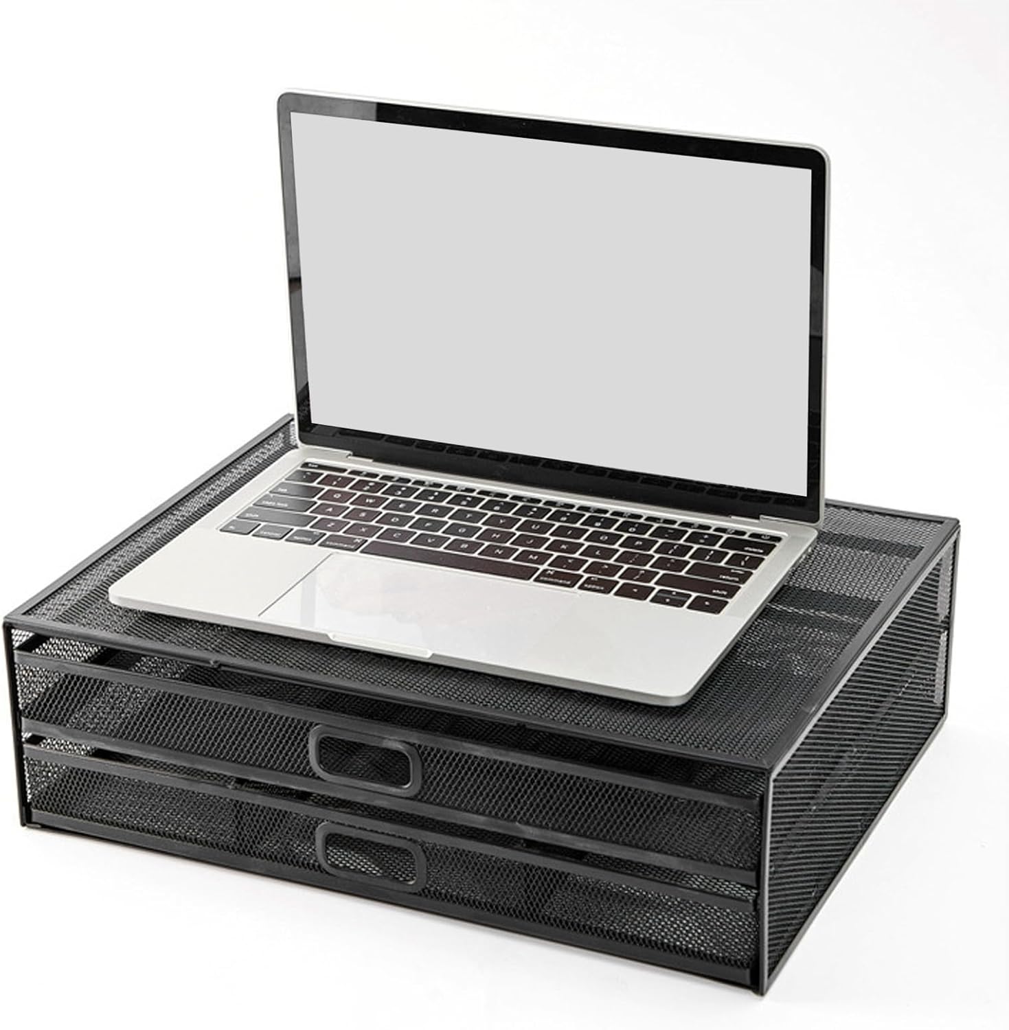 Pilipane Monitor Stand Riser with Drawer Large Storage Space Anti Slip Rubber Pad Metal Mesh Monitor Riser for Office Household
