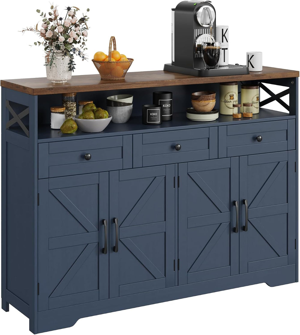 Befrases Farmhouse Buffet Cabinet with Drawers & Open Shelf, Sideboard wi...