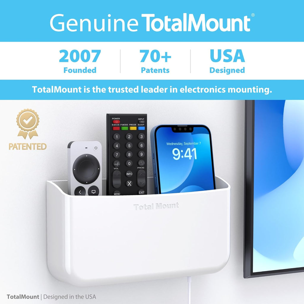 TotalMount Hole-Free Remote Holder – Eliminates Need to Drill Holes in Your Wall (Premium White Holder for 3 or 4 Remotes)