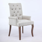 Upholstered Tufted Chenille Dining Chairs with Arms & Nailhead Trim – Solid Wood Frame & Legs, Modern Farmhouse for Dining, Kitchen & Living Room (Set of 1, Beige)