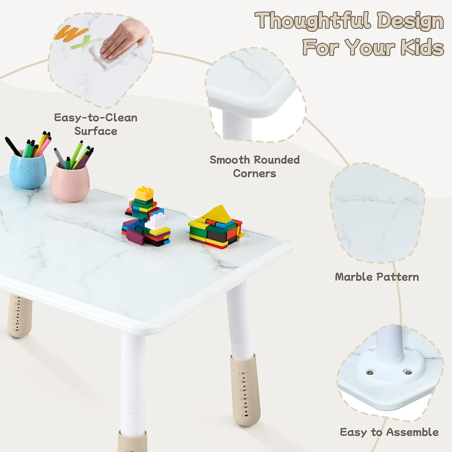 GITAWUSA Toddler Table and Chair Set for Ages 3-8, Adjustable Kids Table and Chairs for Reading,Drawing, Eating, Children Activity Table with Graffiti Tabletop for Daycare/Classroom/Home/Preschool