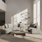 Acanva Luxury Modular Sectional Couch with Moveable Ottoman and Chaise, Modern Minimalist Style Sofa for Living Room, Apartments, U-Shape, Chenille Grey