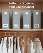 4 Pack Sheet Organizers - Foldable Sheets Set Organizer - King/Queen - Grey | Storage Organizer for Linen Closet, Folder Keeper with Window XL, Blanket, Duvet & Pillowcases Dustproof Bedding Container