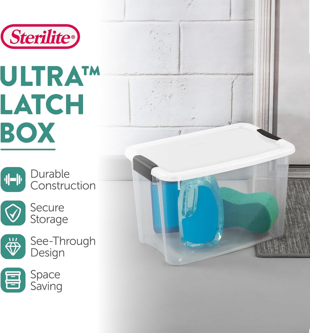 Sterilite 12-Pack Ultra Latching Box, Storage Bins with Lids, Clear Plastic, 30 Quart - Heavy-Duty Organizing Containers for Closet, Bathroom, and Office