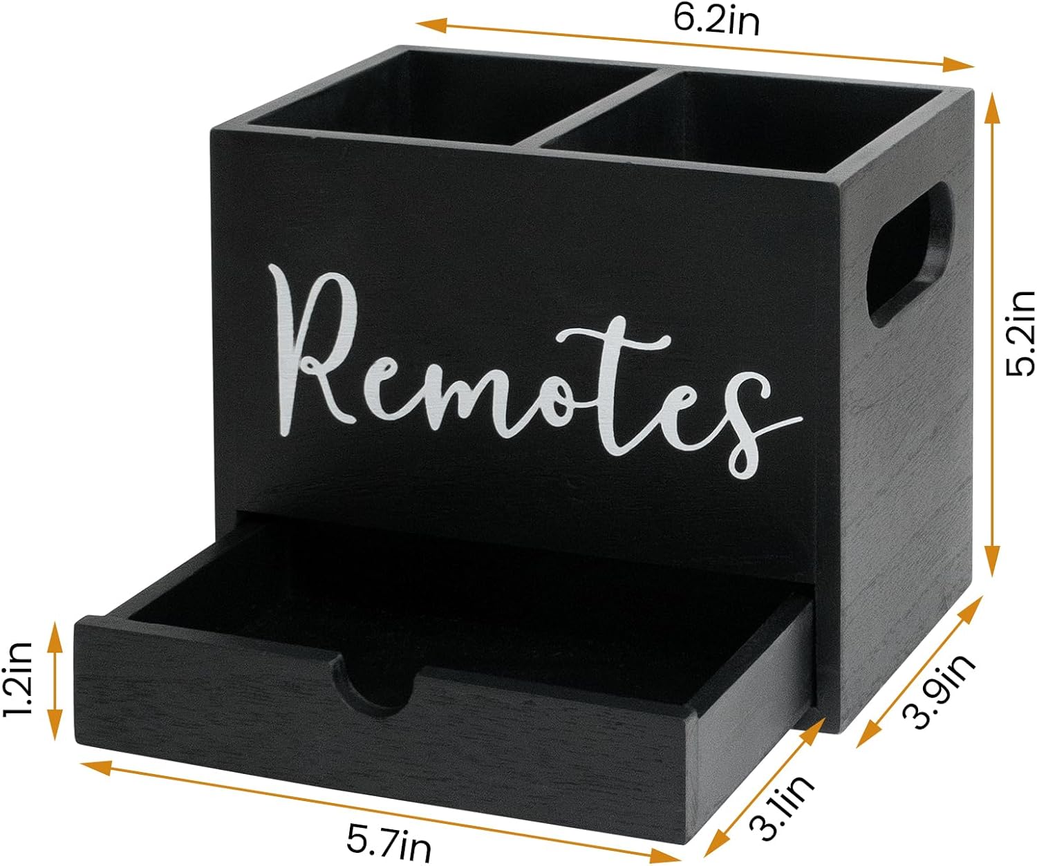 Remote Control Holder, Wooden TV Controller Holder, Desk Organizer with 2 Compartment and Drawers for TV & Office Supplies, Ideal for Tabletop (Black)