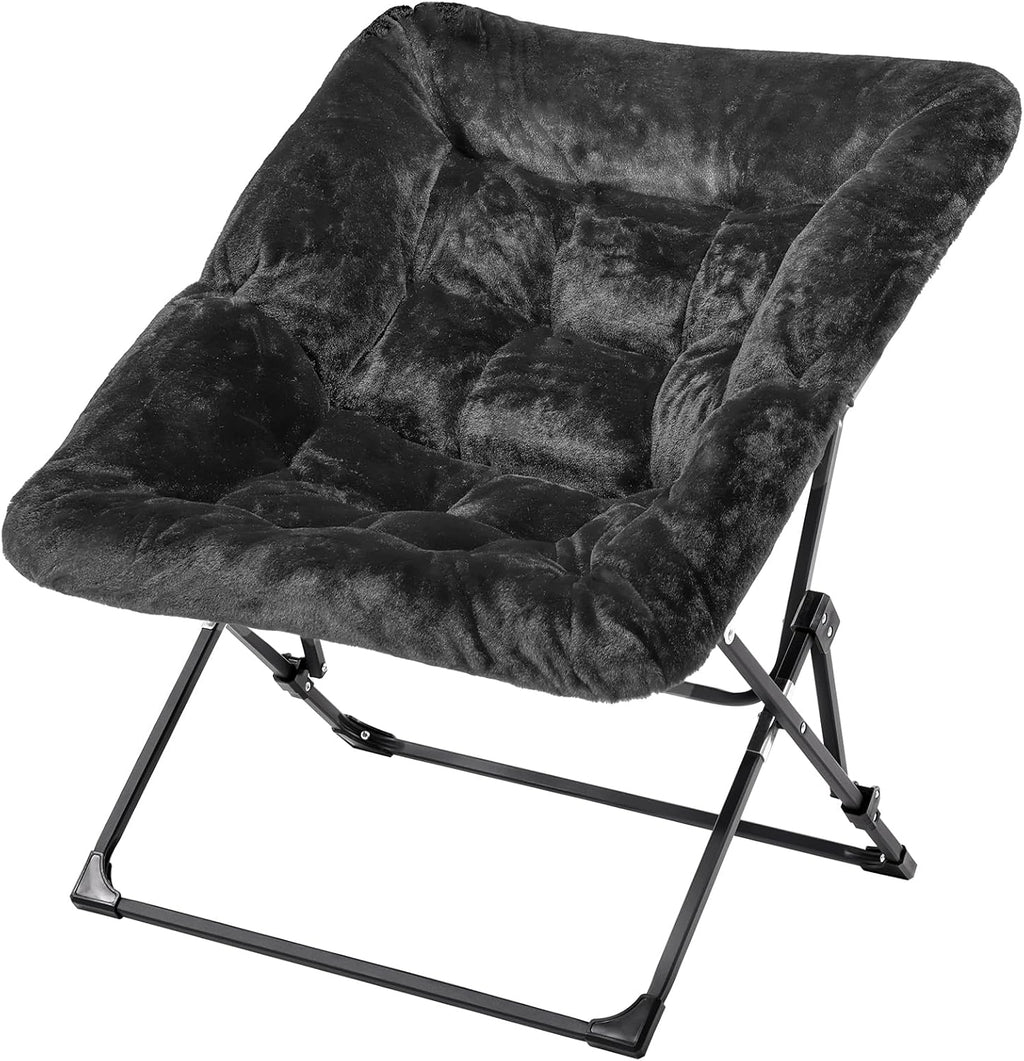 OAKHAM Comfy Chair for Adults, Soft Faux Fur Folding Lounge for Bedroom Living Room Dorm Rooms Flexible Reading Chair for Teens Kids, X-Large Foldable (Faux Fur-Charcoal Black)