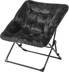 OAKHAM Comfy Chair for Adults, Soft Faux Fur Folding Lounge for Bedroom Living Room Dorm Rooms Flexible Reading Chair for Teens Kids, X-Large Foldable (Faux Fur-Charcoal Black)