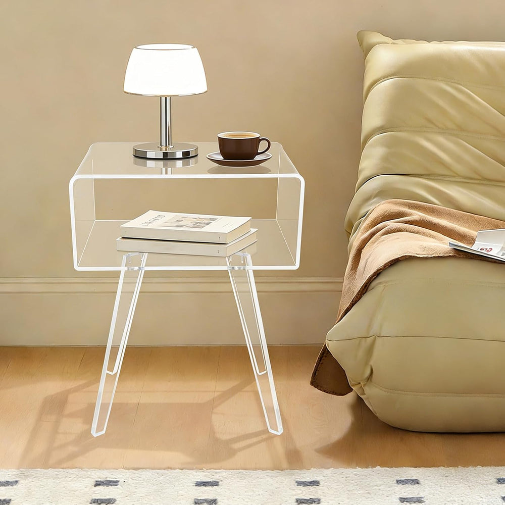 Clear Acrylic Nightstand with 2 Tiers, Modern Transparent Bedside Table, 16.5...