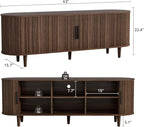 VOWNER 63" Fluted TV Stand, Modern Entertainment Center for TVs Up to 65" with Adjustable Shelves and Sliding Doors, Curved Media Console Table with Storage Cabinet for Living Room Bedroom (Walnut)