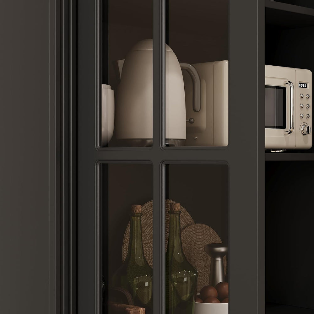 AGOTENI 47.2" W Pantry Cabinet with Glass Doors & 4 Drawers, Wooden ...