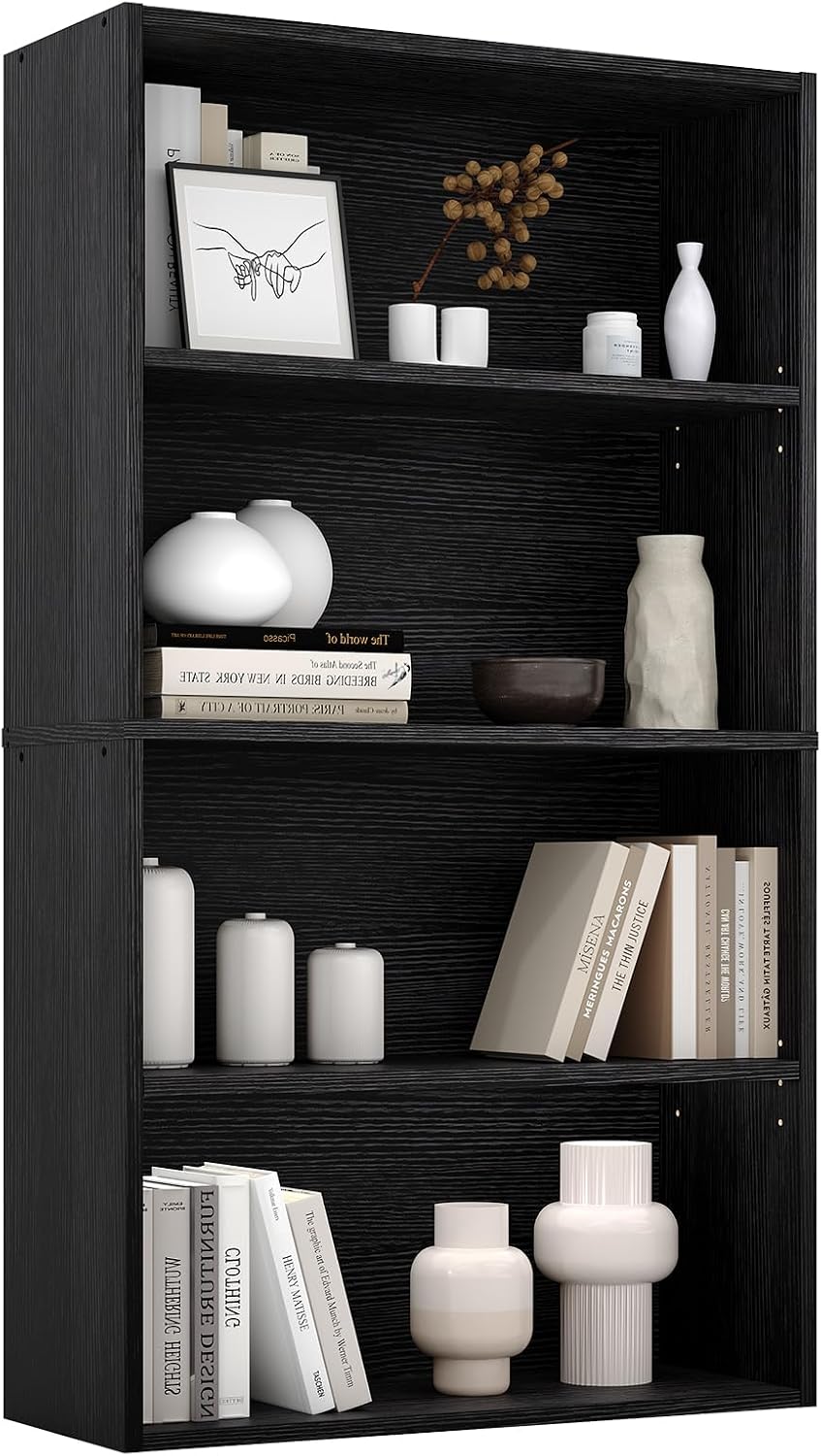 DUMOS 4-Tier Bookcase, 42 Inch Open Bookshelf, Black