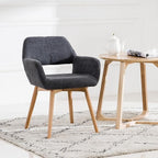 Desk Chair No Wheels Vanity Chair Comfy Accent Chair for Living Dining Room Bedroom Home Office Mid Century Modern Upholstered Armchair with Wood Legs (Charcoal, 1)