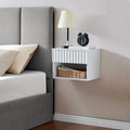 Floating Nightstand with Fluted Drawer - Modern Wall Mounted Bedside Table with Open Storage Shelf, Small Night Stand TV Stand for Bedroom(Matte White)