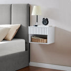 Floating Nightstand with Fluted Drawer - Modern Wall Mounted Bedside Table with Open Storage Shelf, Small Night Stand TV Stand for Bedroom(Matte White)