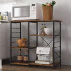 SogesPower Kitchen Baker's Rack, 3-Tier Microwave Stand Storage Rack with Different Height,Vintage Coffee Station with 5 Hooks,Organizer Workstation for Kitchen, Living Room and Corridor