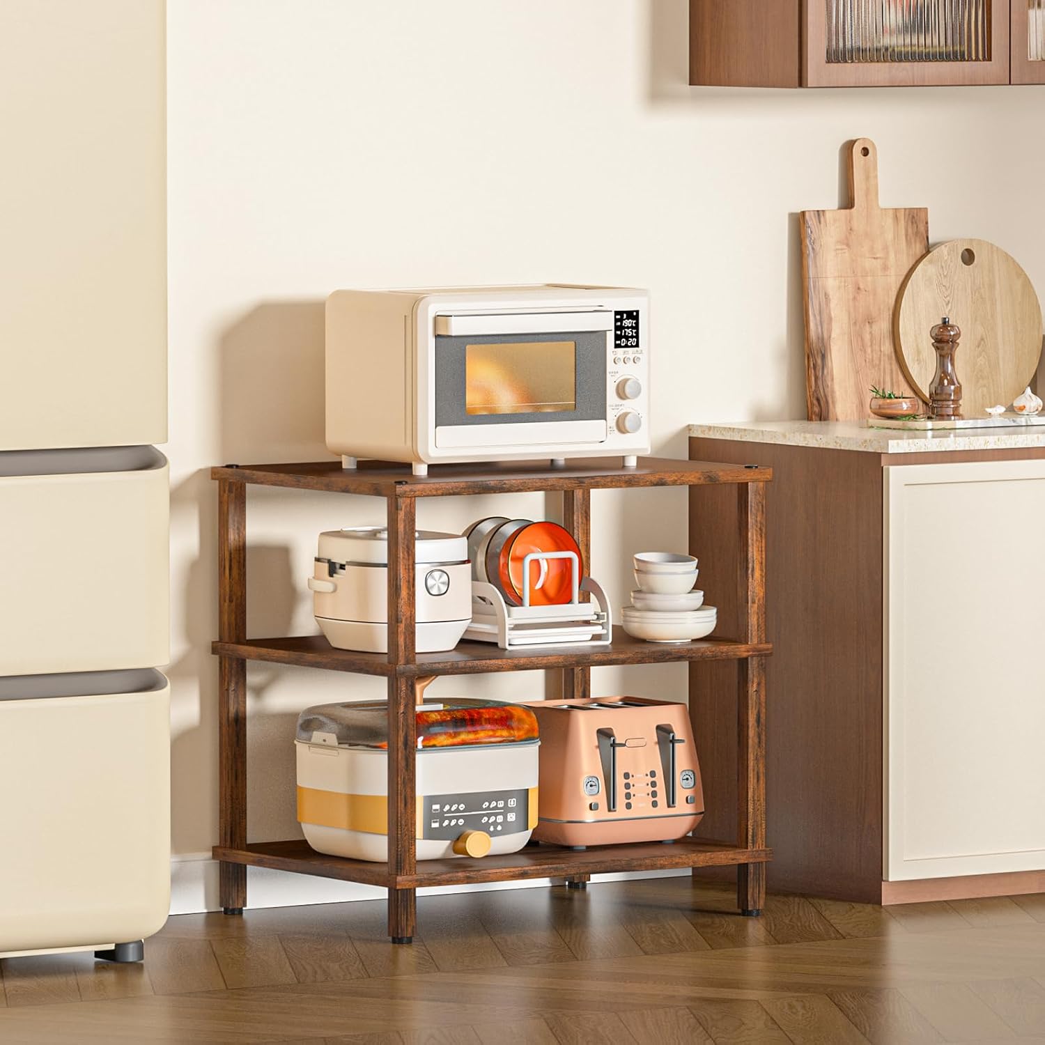 LELELINKY 3-Tier AV Media Player Stand, Brown Stereo Cabinet, Modern Stereo Cabine,Game Console Shelf,Wooden TV Stand,Multifunctional Entertainment Center, Suitable for Home, Conference Room