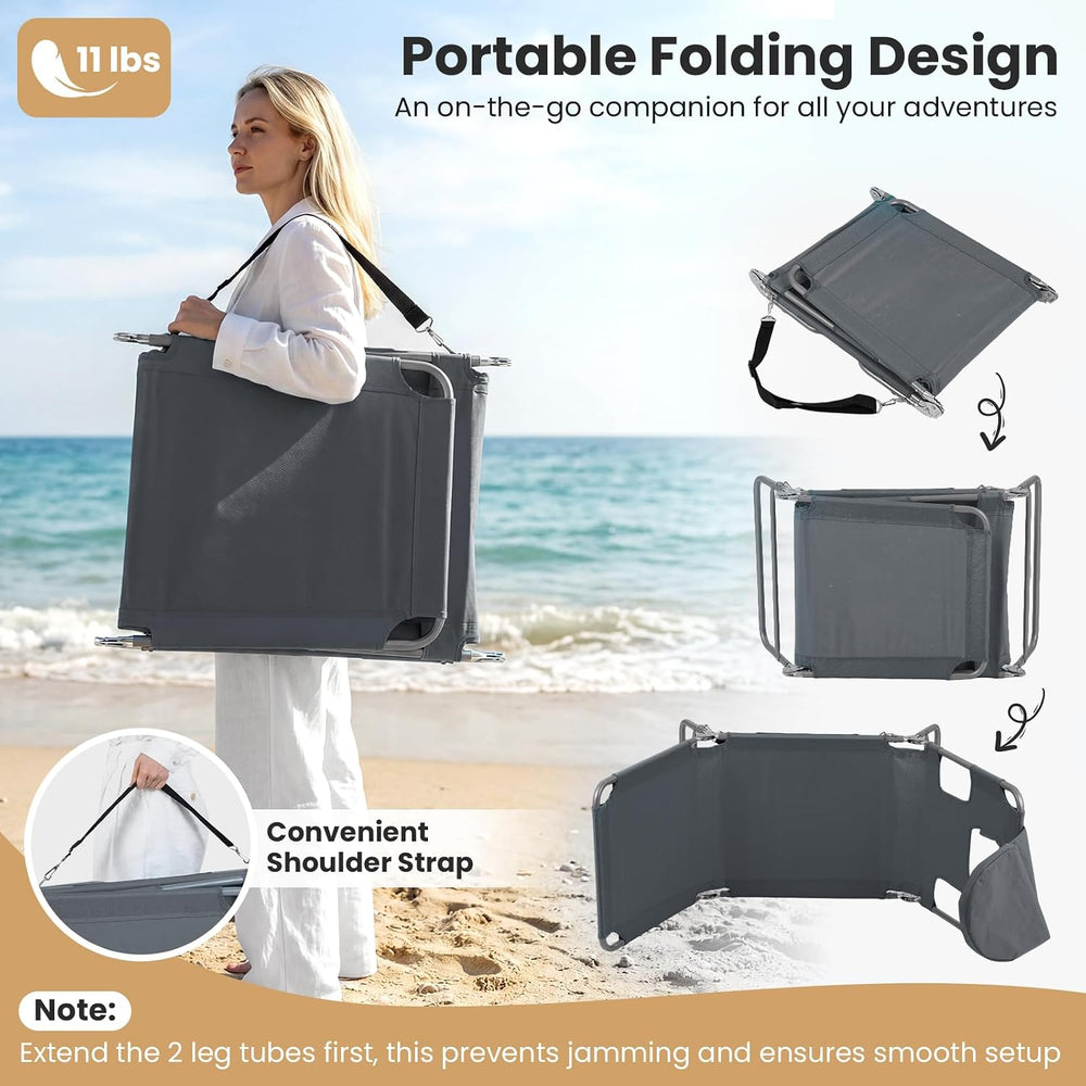 Goplus Tanning Chair, Portable Lightweight 10.5LBS Beach Lounger with Face Ar...