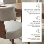 Grey Leather Dining Chairs Set of 2, Upholstered Wooden Dining Room Chairs, Mid Century Modern Farmhouse PU Kitchen Chairs, Accent Armless Side Chairs with Curved Back for Living Room, 2PCS