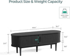 LINSY HOME Fluted TV Stand for 65" TV, Mid-Century Modern Wood Entertainment Center with Sliding Tambour Door and Storage Cabinet, Boho TV Media Console Table for Living Room, Bedroom, Black