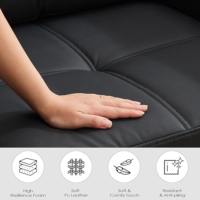 TYBOATLE 65" Faux Leather Loveseat for Living Room, Comfy Mid-Century Modern Tufted Black Loveseat w/USB Charging Ports and Wide Arms, 2 Seater Office Small Couch for Small Space Bedroom