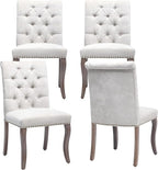 Upholstered Tufted Chenille Dining Side Chairs, Armless Nailhead Trim Chairs with Solid Wood Legs, Modern Farmhouse Chairs for Dining Room, Kitchen & Living Room (Set of 4, Beige)