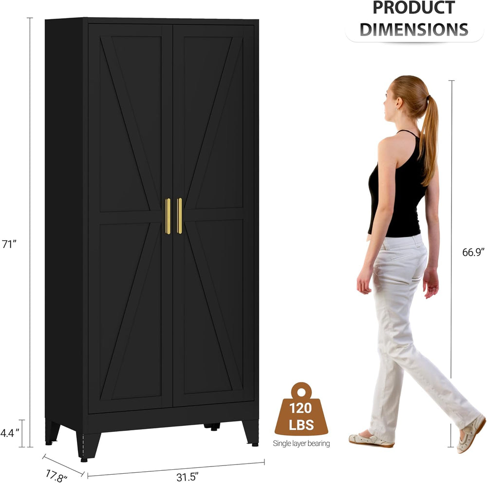 71" Armoire Wardrobe Closet, Metal Wardrobe Closet with Hanging Rod | Wa...