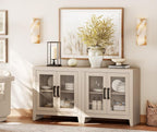 WAMPAT Farmhouse TV Stand for TVs up to 65”, Rustic Wood Entertainment Center with Adjustable Shelf, Glass Doors & Storage, Media Console Cabinet for Living-Room, Bedroom, Beige