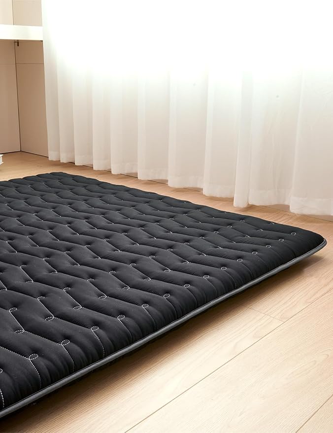 Premium Foam 3.2" Thick Japanese Futon Floor Mattress - Queen Size 60"x80" 100% High-Density Foam,Comfortable Sleeping Pad,Tatami Mat for Dorm,Bedroom or Guest Room，Boys Girls Dormitory Pads(Black)