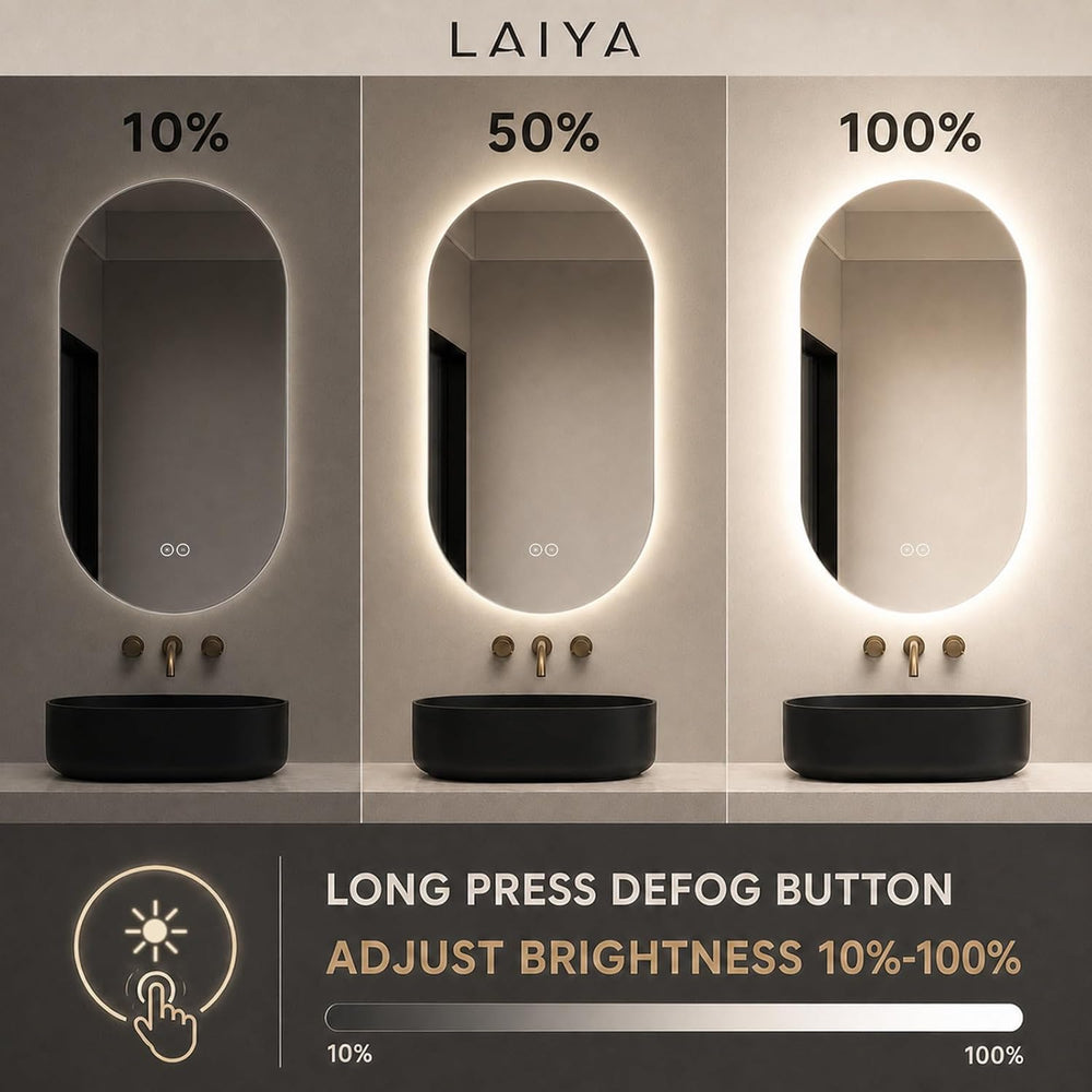 LAIYA 36X22in Oval LED Bathroom Mirror, Frameless Backlit Anti-Fog Dimmable