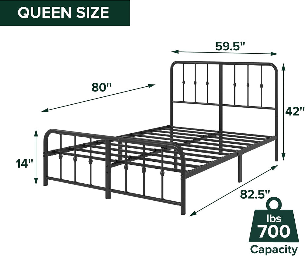 Zinus Leonardo Metal Platform Bed Frame, Victorian Spindle Headboard, Queen