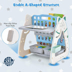 HONEY JOY Kids Table and Chair Set, 3 in 1 Convertible Art Easel & Display Bookshelf w/Magnetic Painting Board, Bottom Storage Shelf, Children Activity Table Set for Drawing Reading (Blue)