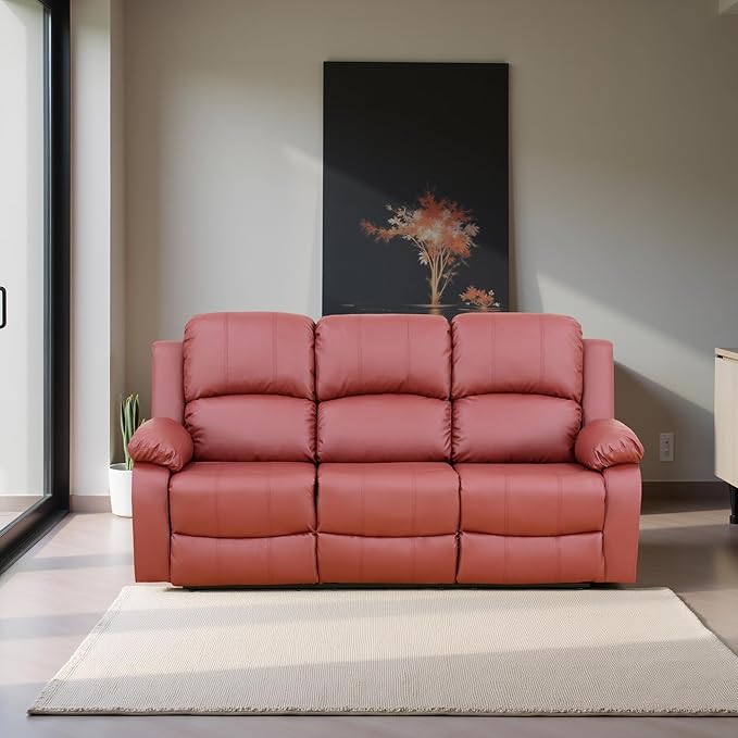 Recliner Sofa Set Couches for Living Room Chair Semi PU Fabric Living Room Furniture Sets, Adjusted Loveseat Reclining Couch Furniture Sofa Set for Theater Seating, 3-Seater, Red
