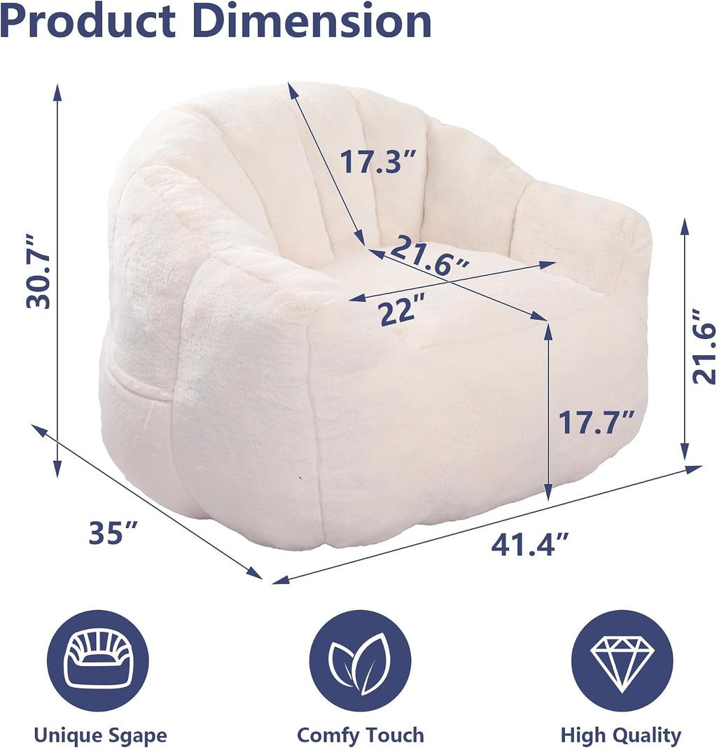 mikibama 41.4" Bean Bag Chair with Arms,Comfy Faux Fur Boneless Beanbag Chairs for Adults and Kids, Channel Tufted Lazy Floor Sofa Chair for Living Room Apartment,Bedroom Dorm(Beige)
