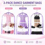 Clear Kids Garment Bags,3 Packs Garment Bag For Dance Costumes With Pockets,Foldable Garment Bags For Hanging Clothes Travel Storage,Dance Garment Bags For Dancers.35" Garment Dance Competition Bag