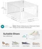 SONGMICS Shoe Boxes, Pack of 12 Shoe Storage Organizers, Stackable Clear Plastic Boxes for Closet, Sneakers, 13.1 x 9.1 x 5.6 Inches, Transparent and White ULSP12SWT