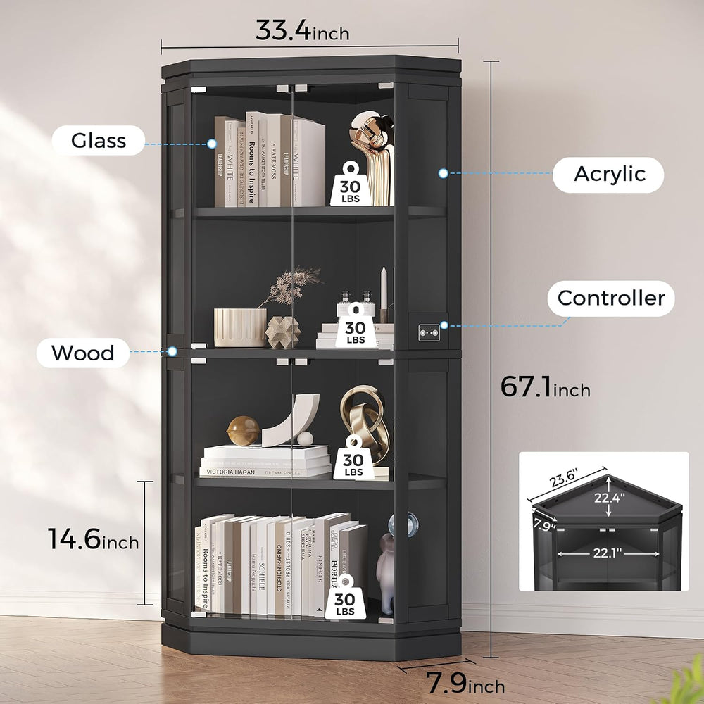Jocoevol Corner Display Cabinet with 4 Glass Doors, 4-Tier Display Cases with...