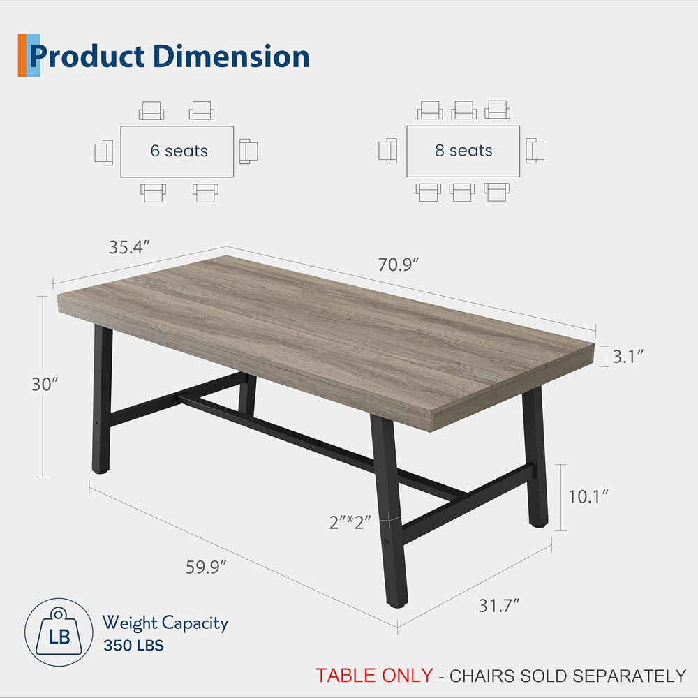 GarveeHome Industrial Dining Table for 6-8 People, 70.87" Long Kitchen T...