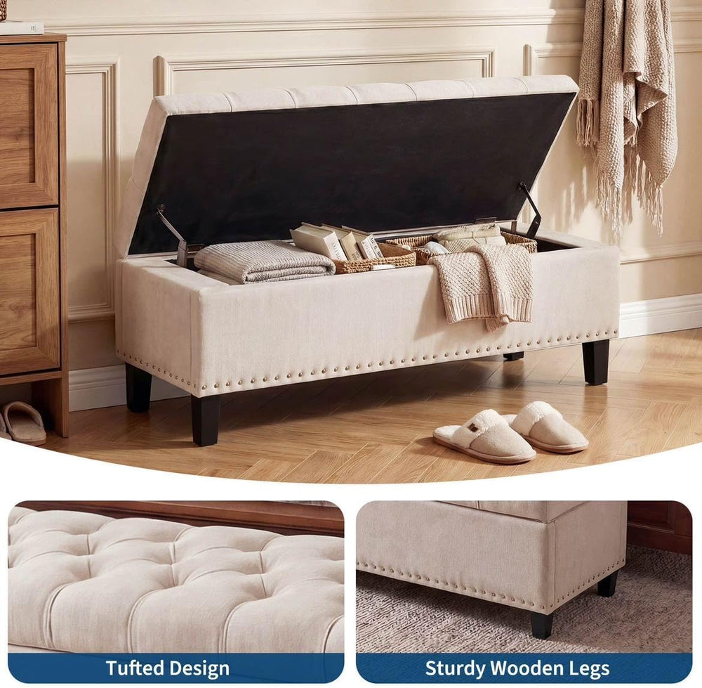 51" Extra Large Storage Ottoman Bench, Supports 660lbs End of Bed Storag...