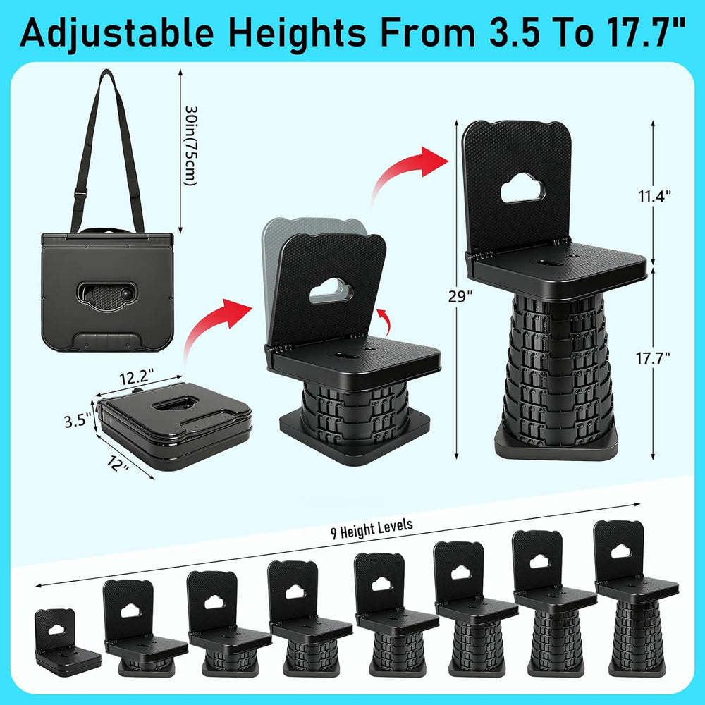 Upgraded Collapsible Stool with Backrest, Portable Folding Stool, Square Tele...